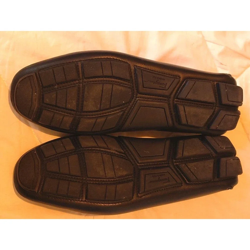 Salvatore Ferragamo Men Black Leather Embossed Gancini Driver Loafers Sze 8.5 E